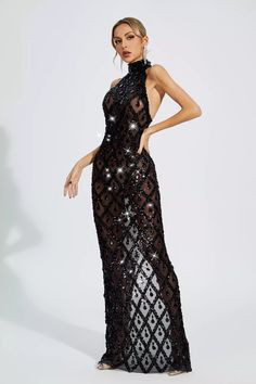 Glamorous Evening Maxi Dress With Sequins, Glamorous Floor-length Sequin Evening Dress, Glamorous Sequined Maxi Dress For Prom Season, Glamorous Sequin Maxi Dress For Prom, Glamorous Floor-length Maxi Dress For Gala, Glamorous Sequin Maxi Dress For Party Season, Sequined Maxi Dress For Party, Maxi Length Sequin Dress For Gala Party Season, Glamorous Sequined Floor-length Evening Dress