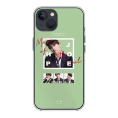 an iphone case with the image of one direction and two different people on it, in green