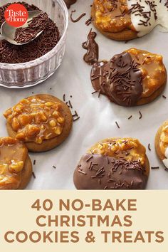 the cover of 40 no - bake christmas cookies and treats