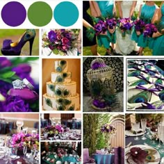 a collage of purple and green wedding colors