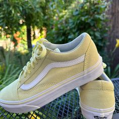 Questions? Leave A Comment Below! Vans Yellow, Yellow Vans, Vans Women, Womens Vans, Vans Shoes, New Color, Old School, Size 6, Women Shoes