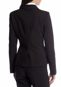 Calvin Klein's sleek professional style at an unbeatable everyday value. This fully lined two-button jacket features tailored designs with a notch collar and front flap pockets. | Calvin Klein Women's Lined Jacket, Black, 12 Professional Style, Tailored Design, Button Jacket, Notch Collar, Professional Fashion, Calvin Klein Woman, Suit Separates, List Style, Line Jackets