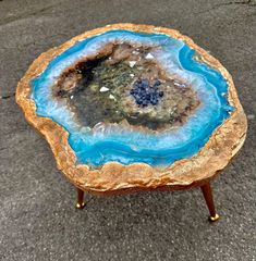 a table that has some kind of blue substance on it