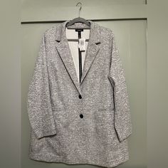 Light Weight Heather Grey Boyfriend Knit Trench Blazer! I Needed A Smaller Size Knit Long Sleeve Outerwear For Work, Trendy Knit Sweater Coat For Work, Trendy Knit Outerwear For Work, Gray Knit Button-up Outerwear, Chic Gray Knit Outerwear, Hoodie Blazer, Drape Front Jacket, Blazer Cardigan, Checked Jacket