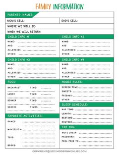 the family information sheet for parents and children