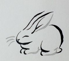 an ink drawing of a rabbit sitting down