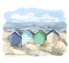 some colorful beach huts sitting in the sand