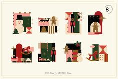 an illustrated set of christmas icons in different shapes and sizes, including the letter s