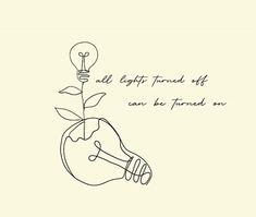 an apple with a light bulb on it and the words, we all light turned off can be found on