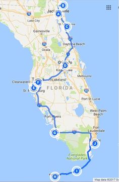 a map showing the route to florida