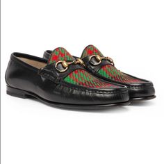 Brand New Gucci Loafers With Beautiful Red & Green Tweed And Classic Horsebit Hardware. New. Marked Size 41 (It). Worn A Few Times In The House. Firm On Price Because Of Their Rarity And Because I Will Keep Them If They Don't Sell At This Price. I Am A Women's Us 9 & These Fit Like A Women's Us 9.5!!! Designer Leather Sole Loafers For Fall, Designer Fall Loafers With Leather Sole, Designer Loafers For Business In Fall, Gucci Loafers, Green Tweed, Shoes Gucci, Gucci Shoes, Rarity, Flat Shoes Women