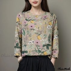 Olivia Mark - Stylish Long-Sleeve Basic Shirt for Layering Long Sleeve Top Outfit, Basic Long Sleeve Shirt, Flower Print Blouse, Printed Shirt Dress, Crewneck Dress, Basic Long Sleeve, Solid Clothes, Floral Vintage, Blouse Patterns