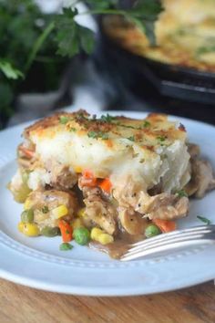 turkey shepherd's pie on a plate with a fork