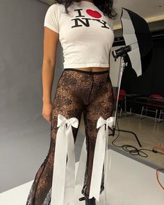 Lace pants with bow  Stretchy material Lace Pants Outfit, Pants With Bow, Bow Pants, Bow Outfit, Lace Pants, Handmade Lace, Lace Bows, Clothing Ideas, Pants Outfit