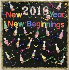 a new year's eve banner with party hats and streamers