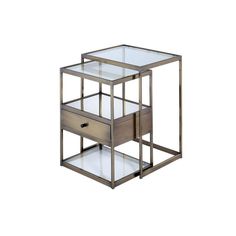 ACME Enca 2Pc Pack Nesting Tables Set, Antique Brass & Clear Glass FredCo Gold Accent Table, Nesting Accent Tables, Tables With Storage, Round End Tables, Nesting End Tables, Tempered Glass Table Top, Nesting Table, Tables Set, Glass End Tables