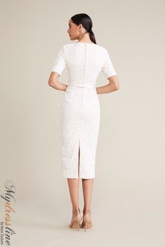 Looking for a sleek and stylish dress that you can wear for any occasion? Look no further than the Audrey+Brooks 6215 Dress. This figure-flattering dress features a scooped square neckline, 1/2 sleeves, and a grosgrain belt at the waist. The midi sheath skirt silhouette is accented with a back slit and hidden back zipper. Plus, it's satin-lined for a smooth and comfortable fit. Made from a blend of 50% rayon and 50% nylon, this dress is sure to become a favorite in your wardrobe. Tulle Cocktail Dress, Figure Flattering Dresses, Sheath Skirt, Pure Elegance, Flattering Dress, Grand Entrance, All Eyes, Square Necklines, All About Eyes