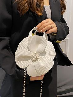 Flower Shape Pleated Split-Joint Tote Bags Handbags Crossbody Bags Bags White Handheld Bag With Single Shoulder Strap, Spring Top Handle Mobile Phone Bag, White Portable Bag With Top Handle, White Portable Top Handle Bags, Portable Satchel Shoulder Bag For Spring, White Spring Satchel Shoulder Bag, White Crossbody Bag With Single Shoulder Strap, Portable Satchel Bag For Spring, Spring Top Handle Bag With Single Shoulder Strap