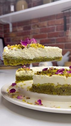 a piece of cake sitting on top of a white plate