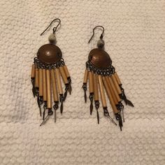 Brand New Ethnic Earrings That Are Unique And Made In South America. Adjustable Earthy Dangle Earrings, Nickel-free Brown Beaded Earrings For Festival, Brown Bohemian Dangle Earrings, Bohemian Brown Hoop Earrings, Brown Bohemian Hoop Earrings, Traditional Brown Metal Jewelry, Traditional Nickel-free Earrings For Beach, Bohemian Brown Pierced Hoop Earrings, Nickel-free Brown Bohemian Earrings