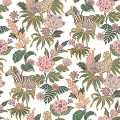 sample into the wild green pink wallpaper from the into the wild collection by galerie wallcoverings 1 Galerie Wallpaper, Wallpaper Prints, Zebra Wallpaper, Bamboo Texture, Botanical Leaves, Banana Print, Metallic Wallpaper, Tropical Foliage, Into The Wild