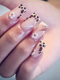 #nails #summer #nailinspo Cute Mexico Nails, Cheetah Hibiscus Nails, Cute Simple French Tip Nails, Summer Nails Leopard, Hawaiin Nails Ideas, Cute Nail Ideas For School, Unique Nails Designs, Cute Nails Y2k, Nail Ideas Y2k