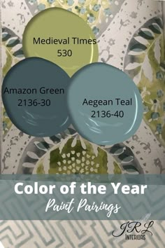 two blue and green circles with the words, color of the year paint pairings