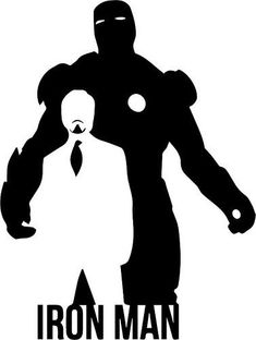 an iron man silhouette with the caption's name in black on a white background