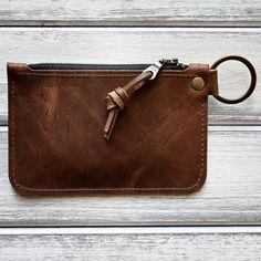 Handmade Leather Zipper Pouch — Stitch & Rivet Leather Brown Coin Purse With Key Clip, Brown Leather Coin Purse With Key Clip, Leather Zipper Pouch, Leather Zipper, Travel Companion, Handmade Leather, Brass Hardware, Brass Finish, Vintage Look