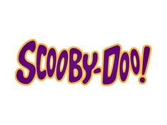 the word scooby - do written in purple and orange on a white background