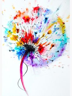 a colorful dandelion with lots of paint splattered on it