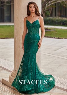 Trumpet/Mermaid V Neck Sleeveless Sweep Train Glitter Prom Dress with Sequins S7677P - Prom Dresses - Stacees Green Mermaid Prom Dress, Elegant Mermaid Dress, Prom Dress V Neck, Long Sleeve Homecoming Dress, Glitter Prom Dress, Prom Dress Inspo, Navy Blue Prom Dresses, Mermaid Glitter, Trumpet Dress