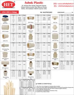 different types of plastic pipes and fittings are shown in this manual for each type of pipe