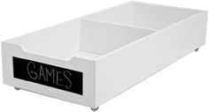 a white box with a game's written on the front and bottom section in black