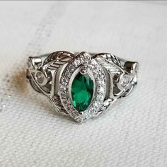 New 925 Silver Filled Marquise Cut Emerald Diamond Leaf Ring For Women Stamped 925. All Gemstones Are Simulated. A Jewelry Box Included. Ready To Ship Same Day. Measurements Shown In The Pictures. Feel Free To Ask Any Question. All Photos Are Real Time From Actual Object No Stock Photo Used. Color Might Be Slightly Different Due To Lighting. Silver Emerald Birthstone Ring With Accent Stones, Silver Emerald Jewelry With Center Stone, Silver Emerald Ring With Accent Stones For May Birthstone, Silver Emerald Ring With Halo Setting, Sterling Silver May Birthstone Ring With Halo Setting, Silver May Birthstone Ring For Formal Occasion, Elegant Silver Emerald Ring With Stone Setting, Silver Jewelry With May Birthstone Center Stone, Silver Jewelry With May Birthstone