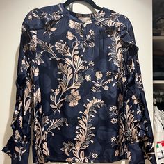 New Without Tags, Size Small Blouse, Excellent Condition Blue Floral Print Crew Neck Blouse, Elegant Crew Neck Top With Floral Print, Elegant Floral Print Crew Neck Top, Floral Blouse, J Crew, Color Blue, Top Blouse, Blouses, Womens Tops