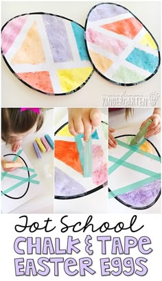 kids are making their own art project using chalk and tape