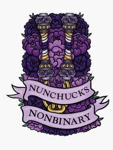 an image of a bunch of purple flowers with the words nunchucks on it