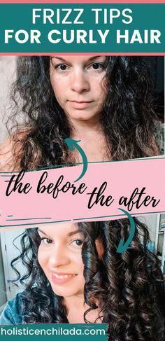 If you have frizzy curly hair then this guide will help you find out what's causing your frizz and how to get a handle on it. Frizz Free Curly Hair, Curly Hair Pixie, Tame Frizzy Hair, Curly Hair Specialist, 3c Curly Hair, Frizzy Hair Tips, Curl Care, The Curly Girl Method, Puffy Hair