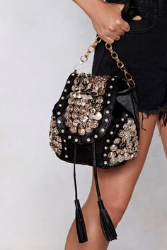 WANT Embellished Button Backpack | Nasty Gal Backpack Luxury, Embellished Bags, Faux Leather Backpack, Chain Top, Suede Fashion, Leather Floral, Loeffler Randall, Backpack Straps, Bags Purses