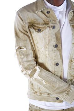 Details Fit: Regular Color: Light Oak Material: 98% Cotton / 2% Spandex Style: JJ23532EC Urban Distressed Fitted Outerwear, Casual Distressed Fitted Outerwear, Distressed Fitted Outerwear For Spring, Distressed Fitted Outerwear For Streetwear, Fitted Distressed Cotton Outerwear, Fitted Washed Outerwear With Long Sleeves, Fitted Urban Outerwear For Spring, New York Streetwear, Saved Items