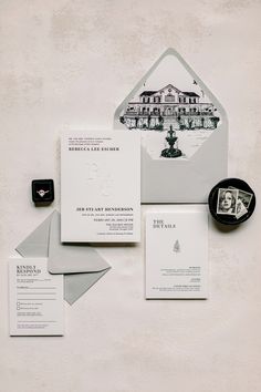 the wedding stationery is laid out neatly and ready to be used as an envelope