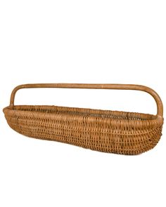 a wicker basket is shown on a white background with clipping for the handle