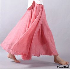 Olivia Mark - Elastic Waist Linen Midi Skirt - Solid Color Ethnic Style Maxi Skirt Navy Blue Long Skirt, Spring Dance, Maxi Skirt Style, Happy Clothes, Chiffon Maxi Skirt, Maxi Rok, Rock Outfit, Pure Elegance, Free Soul