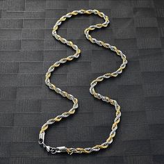 Brand New 18k Gold Men's Mixed Gold & Silver Braided Rope Chain Necklace Details: Length 28" Width 6mm Genuine 18k Gold Plated Sterling Silver & Solid Sterling Silver Retail Price $300 Buy With Confidence From A Trusted Seller With A 99%+ Feedback Rating! A0360 (Id-411) White Gold Figaro Chain Necklace In Stainless Steel, White Gold Stainless Steel Chain Necklace With Figaro Chain, White Gold Stainless Steel Figaro Chain Necklace, Yellow Gold Stainless Steel Rope Chain Necklace, White Gold Rope Chain Link Necklace, White Gold Link Necklace With Rope Chain, White Gold Cuban Link Necklace With Gold Chain, White Gold Jewelry With Rope Chain And Cuban Link, White Gold Jewelry With Rope Chain In Cuban Link