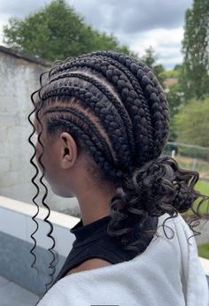 Cornrow braids with curls Heavenly King Hairstyle, Cornrows With Boho Curls, Braids For Holiday, All Back Cornrows Hairstyles With Curls, Conrows Lines And Braids Boho, Cornrows With Curly Pieces, Pretty Hair Styles Braids, Cornrow Ideas Natural Hair Braided, Bohemian Cornrows Braids