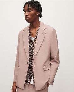 Soft statements, it's a new take on tailoring. This is the Santo Blazer, shaped to a relaxed fit with a lapel and melton undercollar. Do the full look with the matching trousers.   Button closure Notch lapel Back vent Melton undercollar Japanese cloth Lower welt pockets Chest patch pockets Pink Clothing, Jacket Collar, Dusky Pink, Full Look, Tailored Blazer, Japanese Outfits, Pink Outfits, Blazers For Men, Tailored Trousers