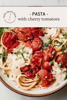 pasta with cherry tomatoes and parsley in a bowl