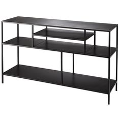 a black shelf with two shelves on each side and one shelf below the shelf is empty