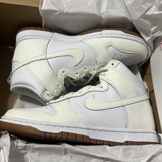 W Nike Dunk High White/Sail- Gun Med Brown Woman’s Size 8 Brand New Nike Dunk High, Dunk High, Nike Dunk, Nike Dunks, Womens Shoes Sneakers, New Color, Nike Shoes, Nike Women, Sailing